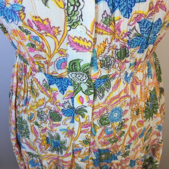 Playa Lucila Midi Fit & Flare Dress XS Womans Pink Blue Floral Short Sleeve Boho - Picture 14 of 14